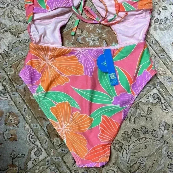 Cupche Swimsuit One Piece Tummy Cutout Tropical Print Cheeky Sz M - Picture 7 of 13